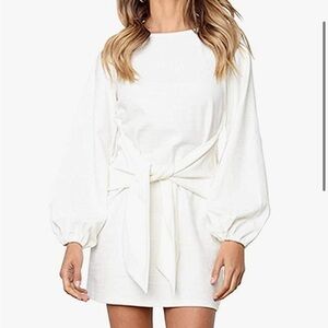 Long sleeve white knit dress